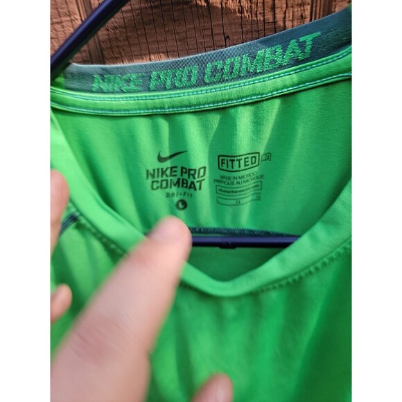Nike Pro Combat Shirt Men Large Green Fitted Compression Logo Sports - Picture 6 of 6